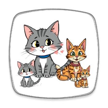 Playful Cat Family Illustration - Square fridge magnet - white - Front