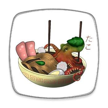 Octopus Ramen Bowl Art - Square fridge magnet - white - Front