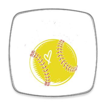 Softball illustration with heart - Square fridge magnet - white - Front
