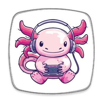Niedliches Axolotl mit Kopfhörern - Viereckiger Kühlschrankmagnet - Weiß - Vorne