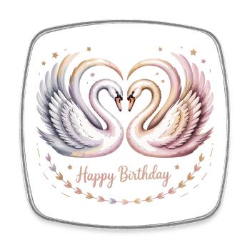 Romantisches Happy Birthday Schwan T-Shirt - Viereckiger Kühlschrankmagnet - Weiß - Vorne