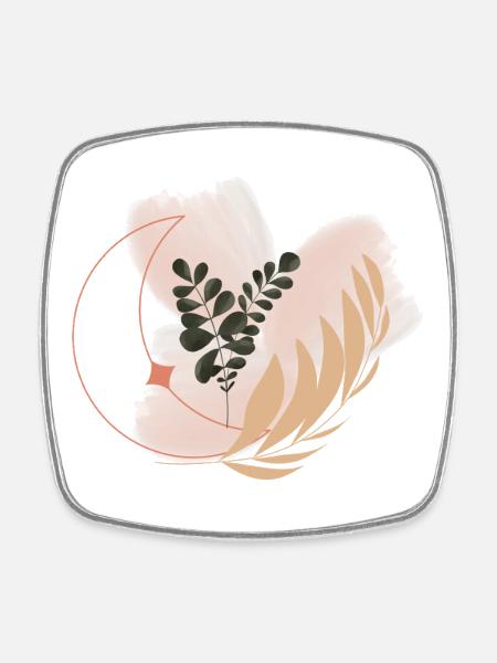 Pastel Flora Circle Leaves - Square fridge magnet - white