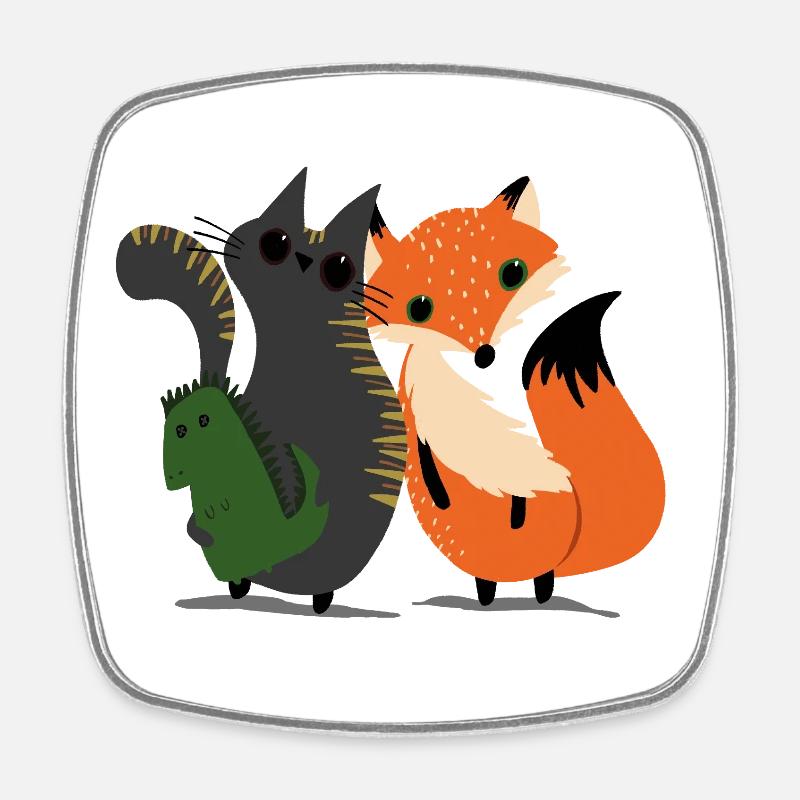 Die Katze und der Fuchs - Viereckiger Kühlschrankmagnet - Weiß