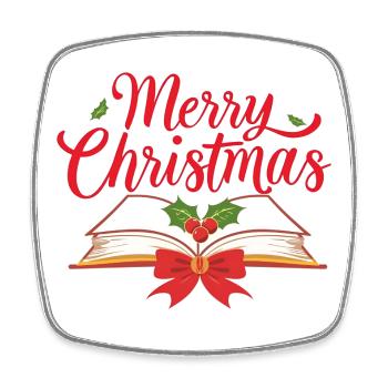 Merry Bookmas – Fine Line Buch Design - Viereckiger Kühlschrankmagnet - Weiß - Vorne