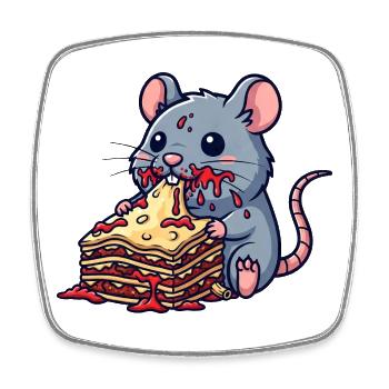 Cute Mouse Rat Lasagna Italian Food - Square fridge magnet - white - Front
