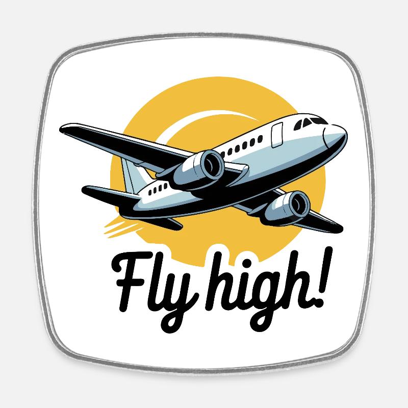 Airliner Flight Sun Fly High - Square fridge magnet - white