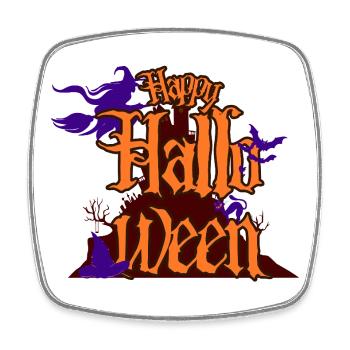 Lettrage joyeux Halloween avec Spooky House - Magnet carré - blanc - Devant