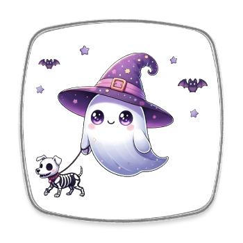 Hexen‑Geist mit Skelett‑Hund – Halloween Shirt - Viereckiger Kühlschrankmagnet - Weiß - Vorne
