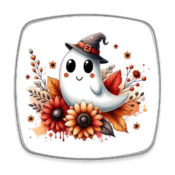 Herbstlicher Geist mit Blumen – Halloween Shirt - Viereckiger Kühlschrankmagnet - Weiß - Vorne