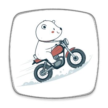 Polar Rider on Motorcycle - Square fridge magnet - white - Front