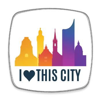 Herzstadt Skyline Gradient - Viereckiger Kühlschrankmagnet - Weiß - Vorne