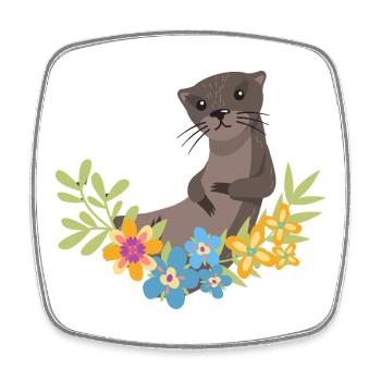 Sea Otter Cartoon Flower Floral - Square fridge magnet - white - Front