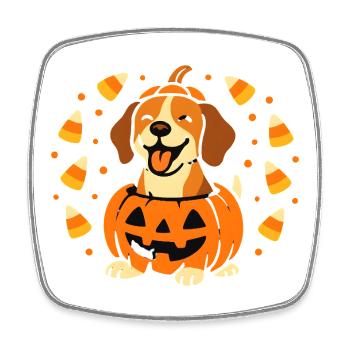 Chiot Halloween dans Citrouille Souriante - Magnet carré - blanc - Devant