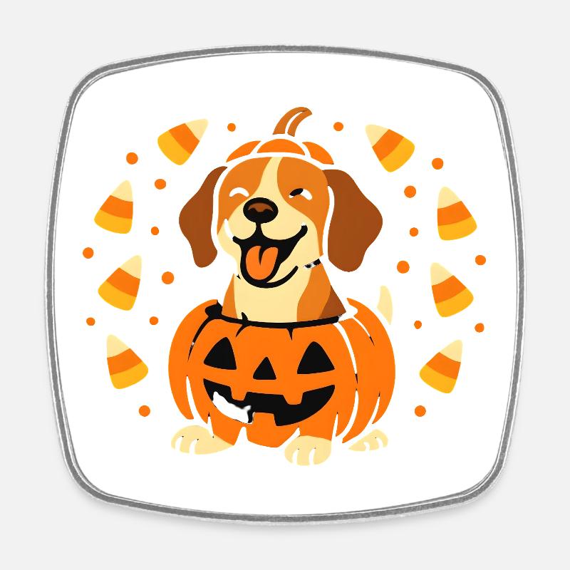 Halloween Puppy in Smiling Pumpkin - Square fridge magnet - white