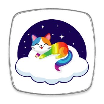 Motley cat floats on cloud (night) - Square fridge magnet - white - Front