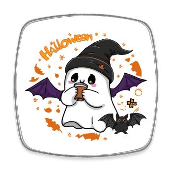 Süßer Geist Halloween mit Mütze und Kaffee  - Viereckiger Kühlschrankmagnet - Weiß - Vorne