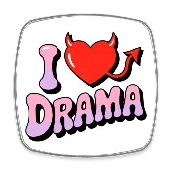J’adore le drame. Drôle de coeur de diable Vintage Style des années 70 - Magnet carré - blanc - Devant
