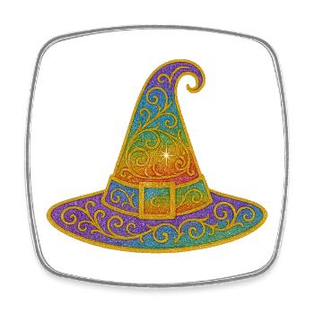 Regenbogen Glitzer Hexenhut - Viereckiger Kühlschrankmagnet - Weiß - Vorne