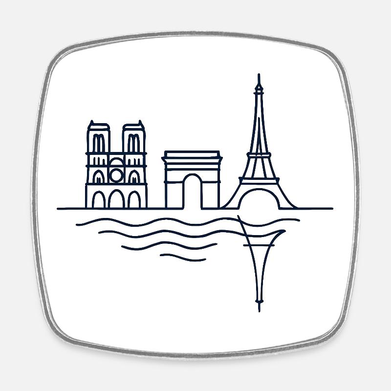 Lignes Parisiennes: Tour Eiffel et Arc de Triomphe - Magnet carré - blanc