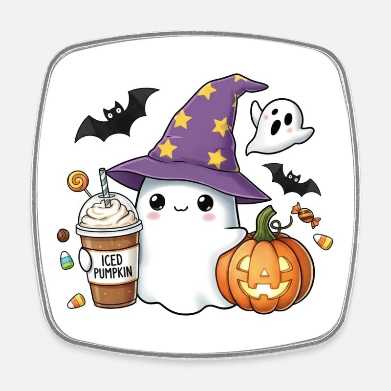 Cute Ghost Coffee Hat Cartoon Halloween Ghost - Square fridge magnet - white