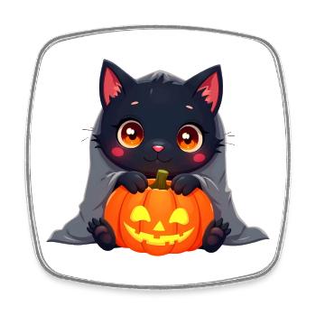 Halloween Cat with Halloween Pumpkin - Viereckiger Kühlschrankmagnet - Weiß - Vorne