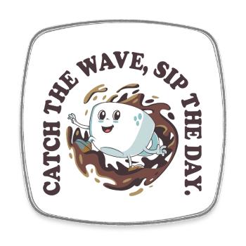 Catch the Wave Sip the Day – Coffee Vibes Retro - Square fridge magnet - white - Front
