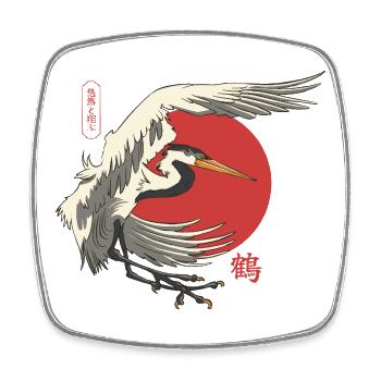 Japanischer Kranich mit roter Sonne - Viereckiger Kühlschrankmagnet - Weiß - Vorne