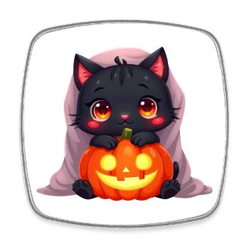 Halloween Katze mit Halloween Kürbis - Viereckiger Kühlschrankmagnet - Weiß - Vorne