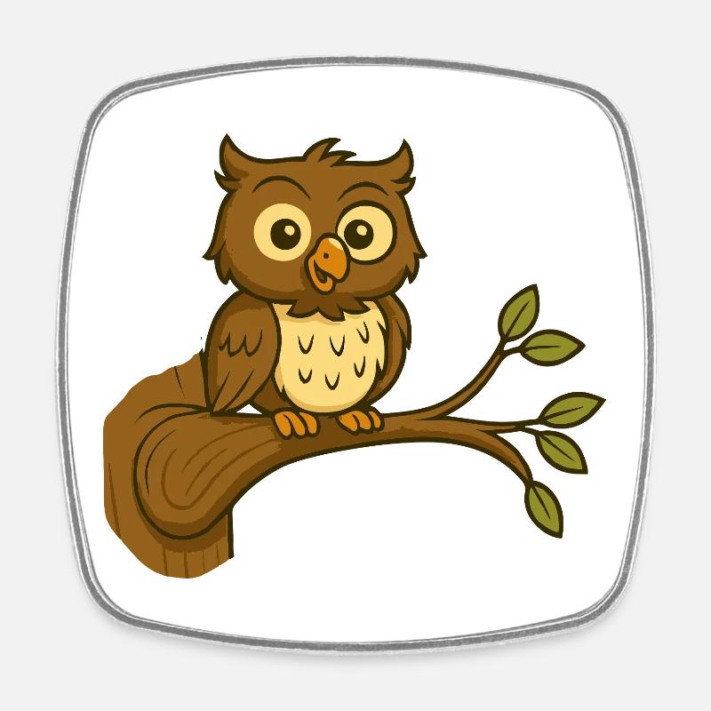 Cute Forest Owl on Branch - Square fridge magnet - white