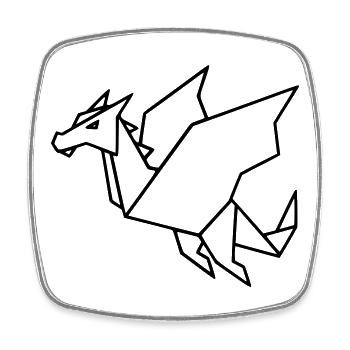Origami Dragon | Japanese Folding Art Vector - Square fridge magnet - white - Front