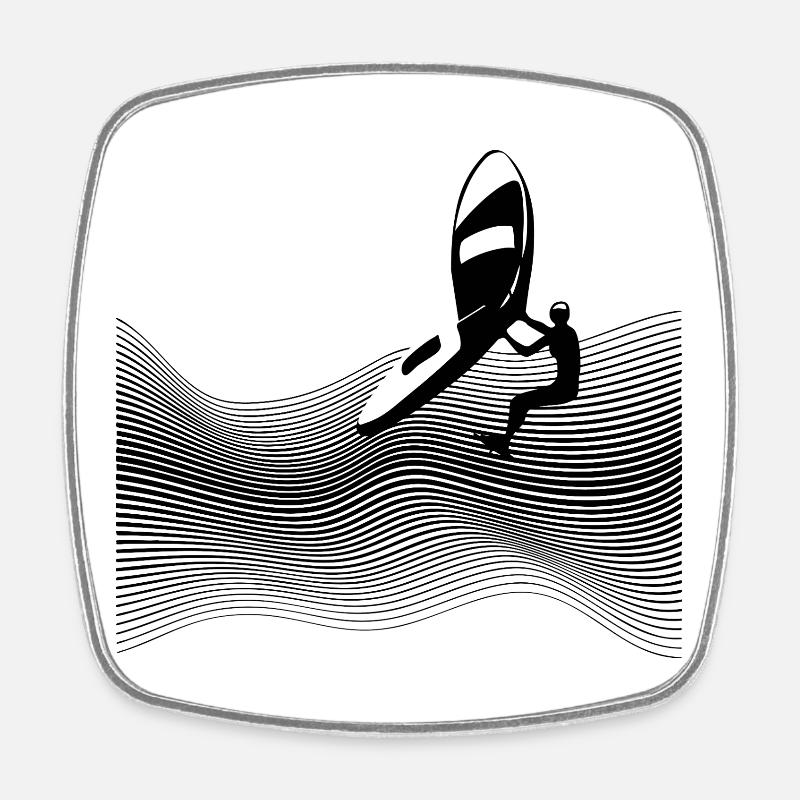Wingfoiler sur vagues graphiques - Magnet carré - blanc