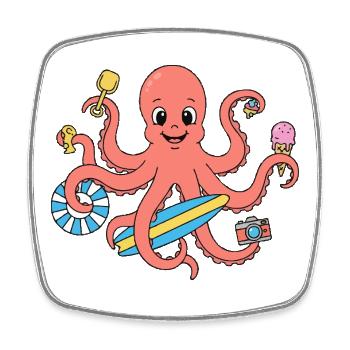 Pieuvre d’été avec surf et accessoires - Magnet carré - blanc - Devant