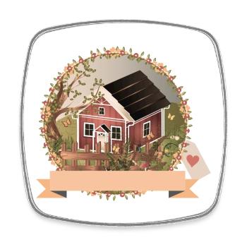Kleines rotes Haus im Garten im Ölgemälde Stil - Viereckiger Kühlschrankmagnet - Weiß - Vorne