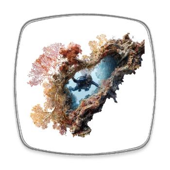 Coral Reef Diver Adventurer - Square fridge magnet - white - Front