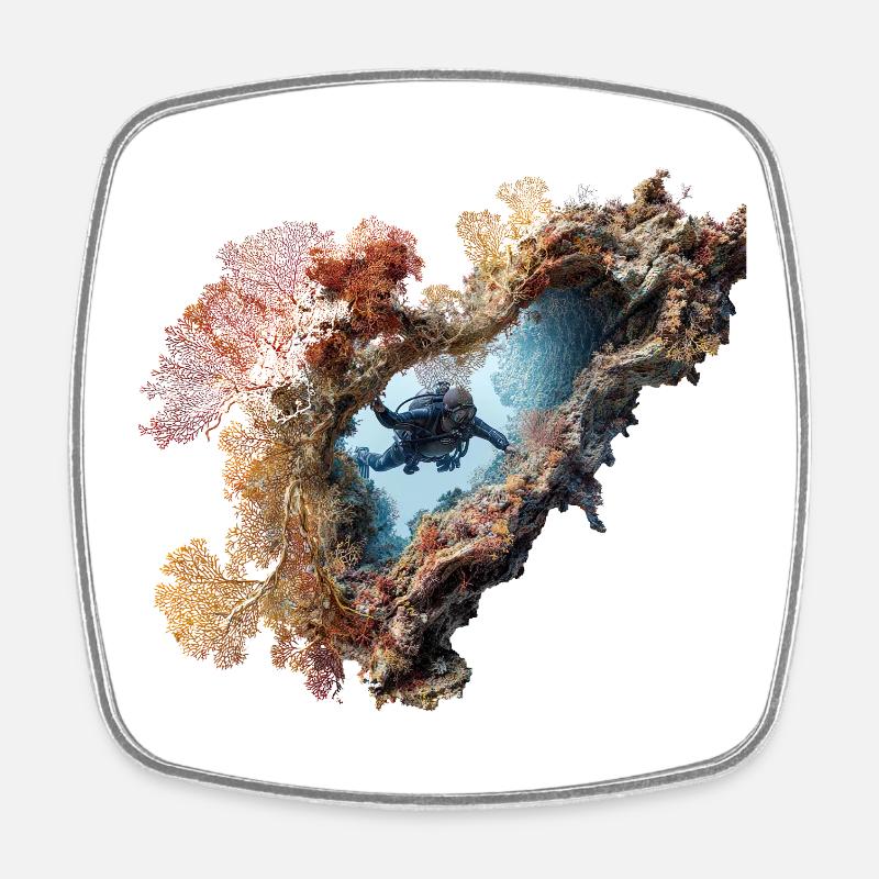 Coral Reef Diver Adventurer - Square fridge magnet - white
