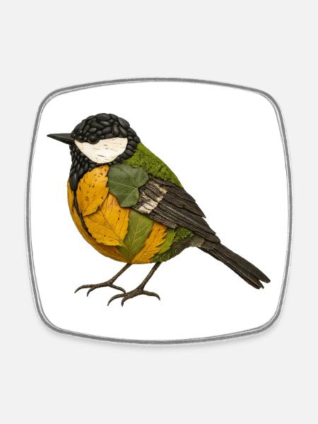 Kohlmeise Illustration im Naturdesign - Viereckiger Kühlschrankmagnet - Weiß