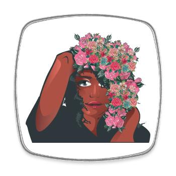 Rose Fleurs Afro Cheveux Noir Femme Cancer du sein - Magnet carré - blanc - Devant