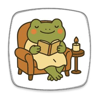 Lesender Frosch im Sessel – Cozy Evening - Viereckiger Kühlschrankmagnet - Weiß - Vorne