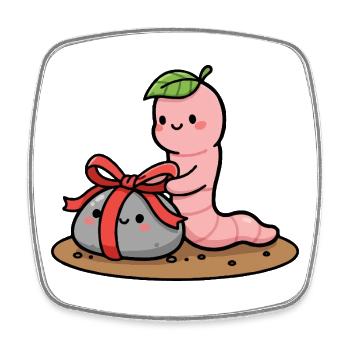 Small worm with Gift - Square fridge magnet - white - Front