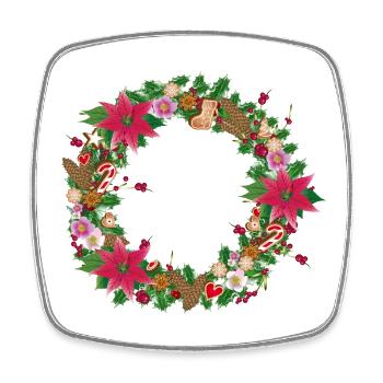 Couronne de Noël somptueusement décorée avec décoration - Magnet carré - blanc - Devant