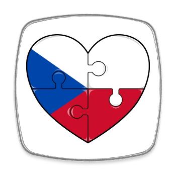 République tchèque Pologne drapeau puzzle coeur - Magnet carré - blanc - Devant