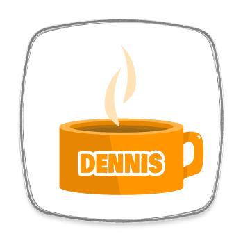 Dennis as a teacup - Square fridge magnet - white - Front