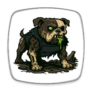Groggy Zombie Mops mit grünem Sabber - Viereckiger Kühlschrankmagnet - Weiß - Vorne