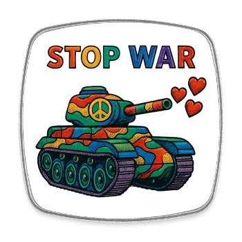 Regenbogen Panzer mit Peace-Zeichen – STOP WAR - Viereckiger Kühlschrankmagnet - Weiß - Vorne
