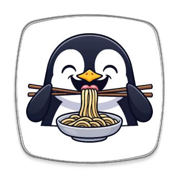 Cute Penguin Cartoon with Noodles Ramen Food Asia - Square fridge magnet - white - Front