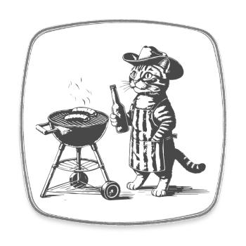 Cat BBQ Grill Hero - Square fridge magnet - white - Front