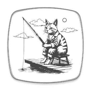 Nocturnal Cat Angler - Square fridge magnet - white - Front