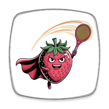 Fraise Superhero Tennis Smash avec raquette - Magnet carré - blanc - Devant