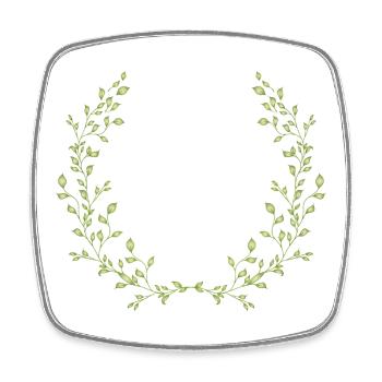 Demi-couronne délicate de branches vertes – motif nature - Magnet carré - blanc - Devant