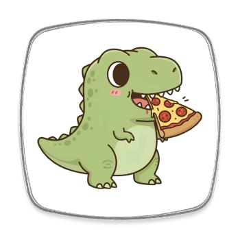 T-Rex isst Pizza - Viereckiger Kühlschrankmagnet - Weiß - Vorne